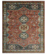 Traditional floral Rust, Charcoal and Beige Mamluk design 8x10 wool Area Rug