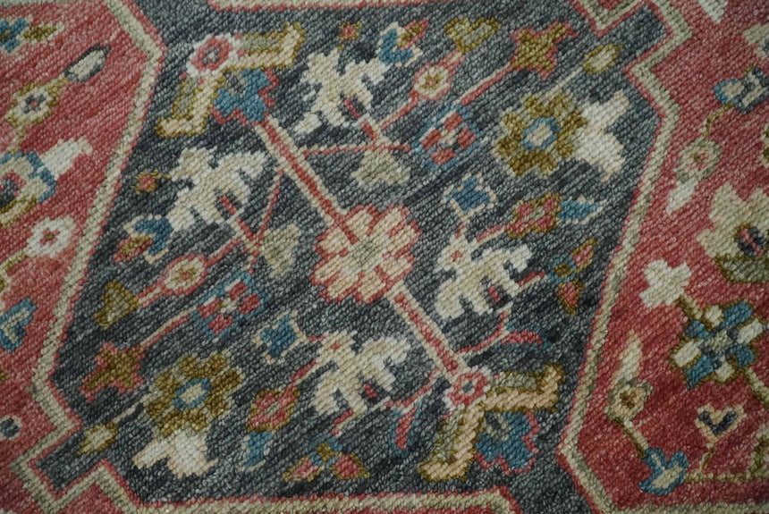 Traditional Floral Rust, Charcoal and Ivory Hand knotted Custom Made wool Area Rug