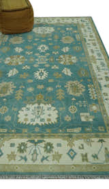 Traditional Floral Teal, Ivory and Beige Oriental Hand Knotted Multi Size wool rug