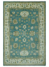 Traditional Floral Teal, Ivory and Beige Oriental Hand Knotted Multi Size wool rug