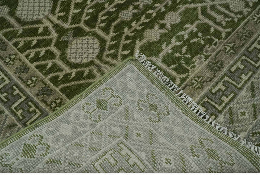 Traditional Hand knotted Royal Green and Ivory Turkish Design wool Area Rug