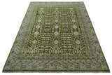 Traditional Hand knotted Royal Green and Ivory Turkish Design wool Area Rug