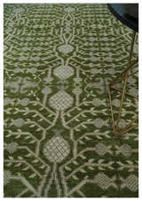 Traditional Hand knotted Royal Green and Ivory Turkish Design wool Area Rug