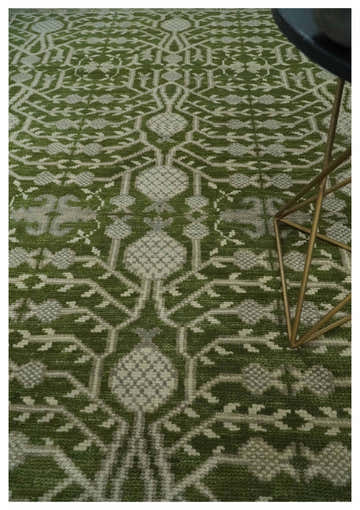 Traditional Hand knotted Royal Green and Ivory Turkish Design wool Area Rug