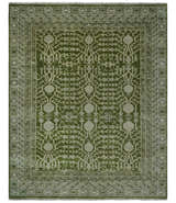 Traditional Hand knotted Royal Green and Ivory Turkish Design wool Area Rug