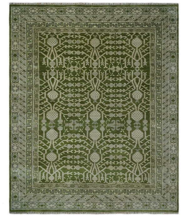 Traditional Hand knotted Royal Green and Ivory Turkish Design wool Area Rug