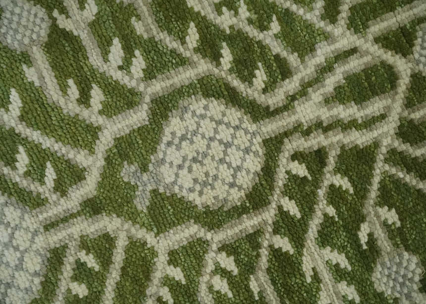 Traditional Hand knotted Royal Green and Ivory Turkish Design wool Area Rug