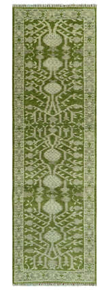 Traditional Hand knotted Royal Green and Ivory Turkish Design wool Area Rug