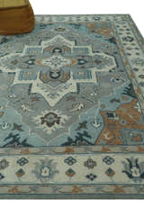 Traditional Heriz Gray and Ivory Floral Hand Knotted Custom Made wool Area Rug