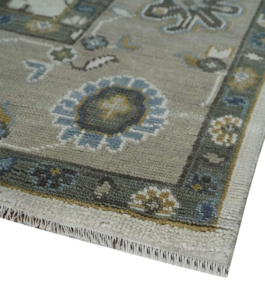 Traditional Ivory and Beige Hand Knotted Oriental Oushak Wool Area Rug