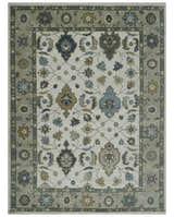 Traditional Ivory and Beige Hand Knotted Oriental Oushak Wool Area Rug