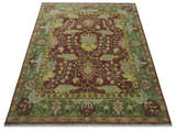 Traditional Maroon, Green and Beige Antique Donegal Design Hand knotted Area Rug