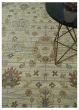 Traditional Oushak  Beige, Brown And Blue Hand Knotted Custom Made Wool rug