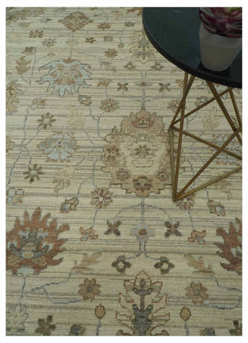 Traditional Oushak  Beige, Brown And Blue Hand Knotted Custom Made Wool rug