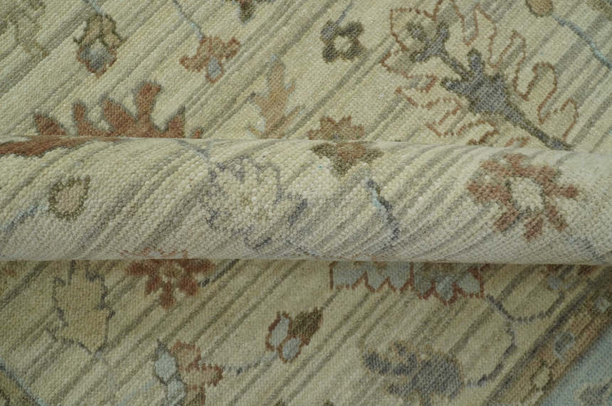 Traditional Oushak  Beige, Brown And Blue Hand Knotted Custom Made Wool rug