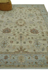 Traditional Oushak  Beige, Brown And Blue Hand Knotted Custom Made Wool rug