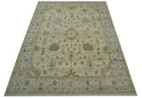 Traditional Oushak  Beige, Brown And Blue Hand Knotted Custom Made Wool rug