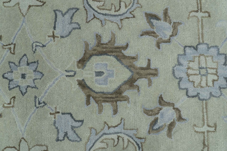 Traditional Oushak Design Beige And Blue Hand Tufted Custom Made Wool Rug