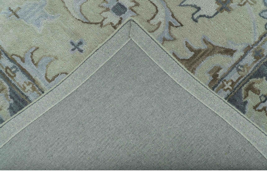 Traditional Oushak Design Beige And Blue Hand Tufted Custom Made Wool Rug