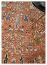 Traditional Oushak Tree of Life Rust and Brown Hand Knotted Wool Rug