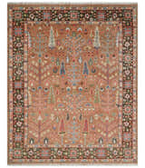 Traditional Oushak Tree of Life Rust and Brown Hand Knotted Wool Rug