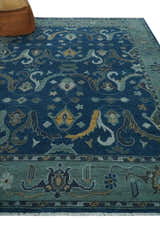 Traditional Turkish Design Hand Knotted Oriental Oushak Blue and Aqua Wool Area Rug