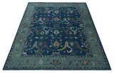 Traditional Turkish Design Hand Knotted Oriental Oushak Blue and Aqua Wool Area Rug