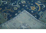 Traditional Turkish Design Hand Knotted Oriental Oushak Blue and Aqua Wool Area Rug