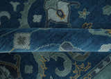 Traditional Turkish Design Hand Knotted Oriental Oushak Blue and Aqua Wool Area Rug