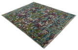 Transitional Hand Knotted Custom Made Green, Aqua, Peach and Purple Wool Rug