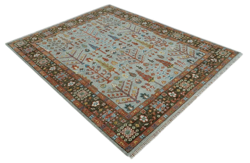 Tree of Life Hand Knotted Silver, Brown and Rust Traditional Wool Rug