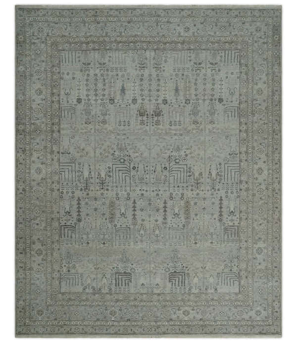 Tree of life Antique Distressed Finished Gray and Silver Low Pile Multi Size wool Area Rug