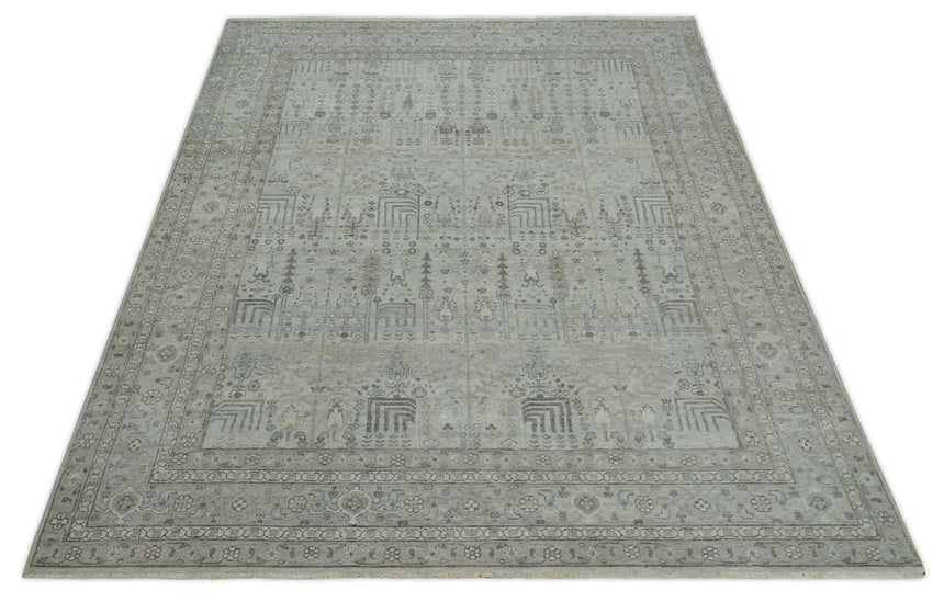 Tree of life Antique Distressed Finished Gray and Silver Low Pile Multi Size wool Area Rug