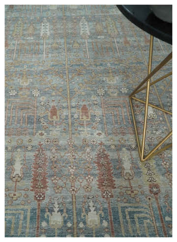 Tree of life Antique Distressed Finished Gray, Silver and Rust Low Pile Multi Size wool Area Rug