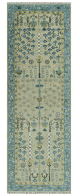 Tree of life Beige and Blue Traditional Hand Knotted Multi Size Wool Area Rug
