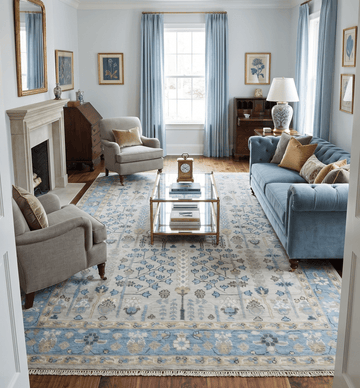 Tree of life Beige and Blue Traditional Hand Knotted Multi Size Wool Area Rug