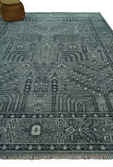 Tree of life Gray, Charcoal and Ivory Hand knotted Traditional Floral Multi Size wool Area Rug