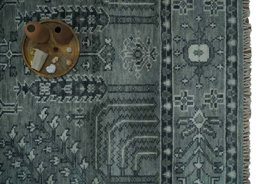 Tree of life Gray, Charcoal and Ivory Hand knotted Traditional Floral Multi Size wool Area Rug