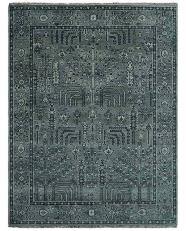 Tree of life Gray, Charcoal and Ivory Hand knotted Traditional Floral Multi Size wool Area Rug
