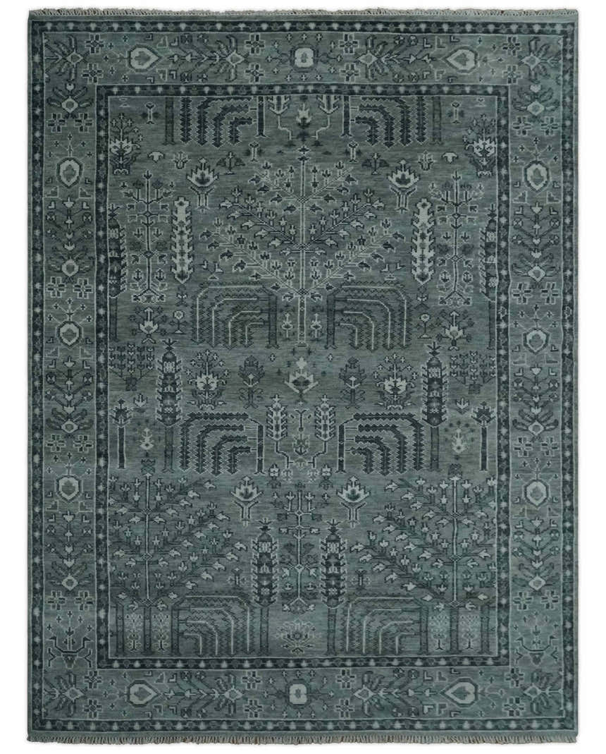 Tree of life Gray, Charcoal and Ivory Hand knotted Traditional Floral Multi Size wool Area Rug