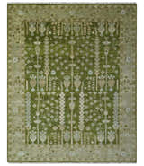 Tree of life Green and Silver Hand Knotted Traditional Floral Custom Made wool rug