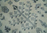 Tree of Life Hand Knotted Ivory and Charcoal Traditional Oushak Custom Made Wool Rug