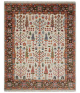 Tree of Life Hand Knotted Ivory, Brown and Rust Traditional Oushak Multi Size Wool Rug
