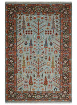 Tree of Life Hand Knotted Silver, Brown and Rust Traditional Wool Rug