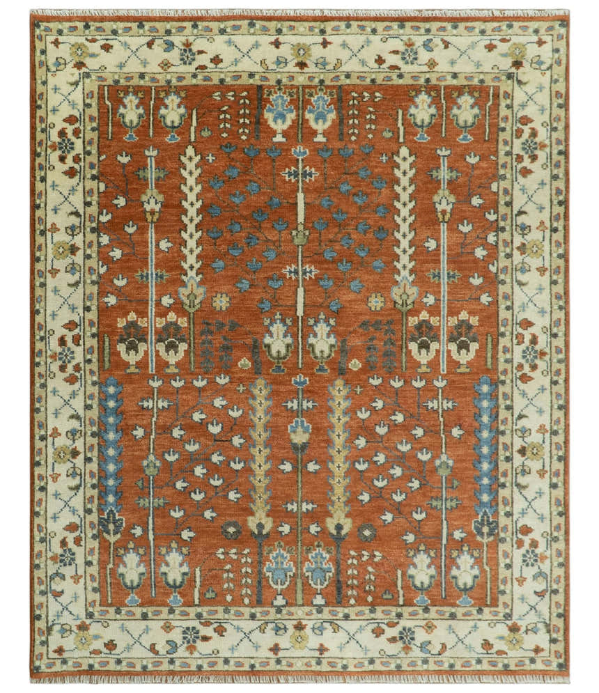 Tree of Life Rust and Ivory Traditional Hand Knotted Turkish Design Wool Area Rug