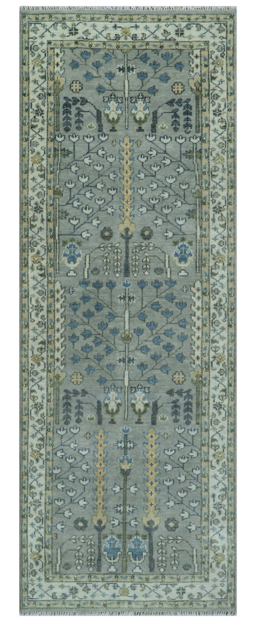 Tree of life Silver and Ivory Hand Knotted Traditional Multi Size Wool Area Rug