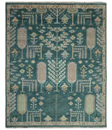 Tree of life Teal, Peach and Olive Hand Knotted Traditional Oushak Custom Made wool area Rug