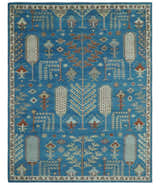 Tree of life Traditional Floral Blue, Ivory and Brown Hand Knotted Custom Made Wool Area Rug