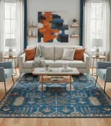 Tree of life Traditional Floral Blue, Ivory and Brown Hand Knotted Custom Made Wool Area Rug