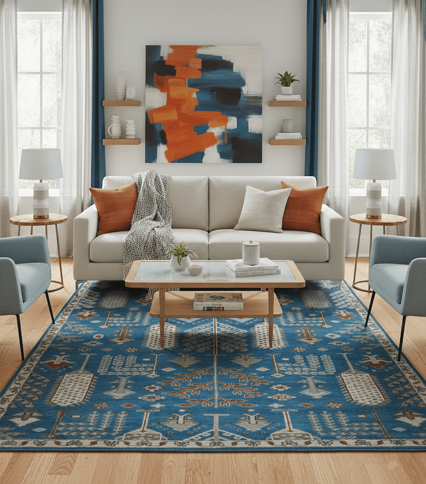Tree of life Traditional Floral Blue, Ivory and Brown Hand Knotted Custom Made Wool Area Rug